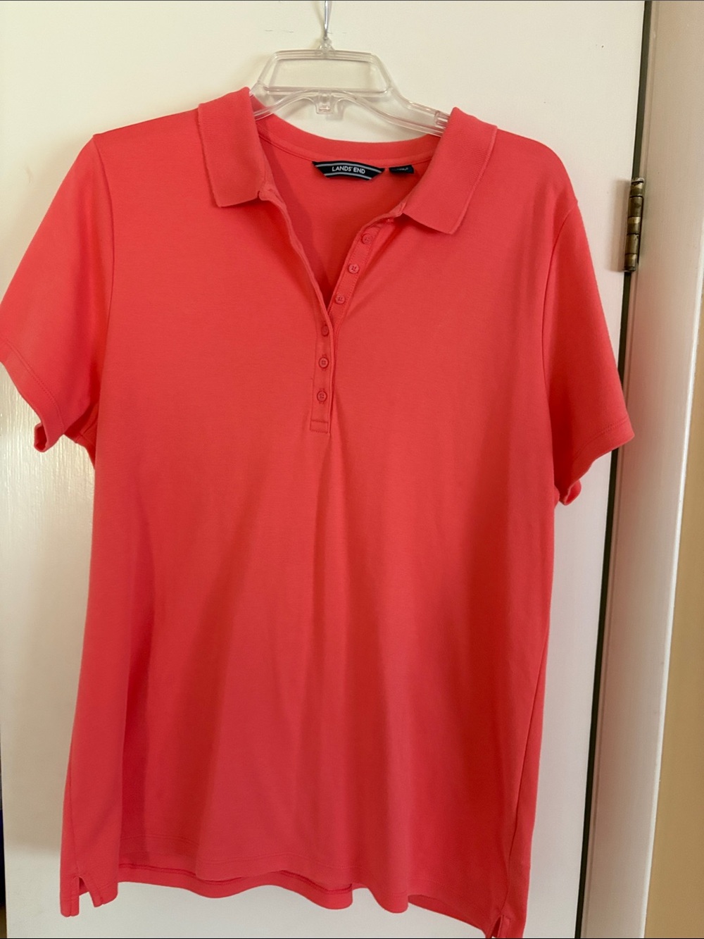 Lands' End Coral-Pink Short Sleeve Polo
